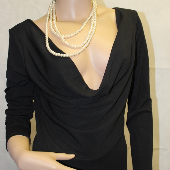 INC International Concepts Faux Pearl Long Sleeve Little Black Dress NWT - Picture 5 of 9